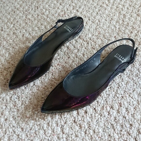 Stuart Weitzman black holographic patent leather slingback flats size 7.5 N - Picture 2 of 12